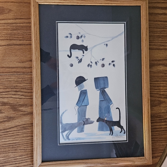Vtg DIANE GRAEBNER Let's Be Friends Numbered Signed AMISH Girl Boy Dogs Cat Tree - Picture 4 of 6